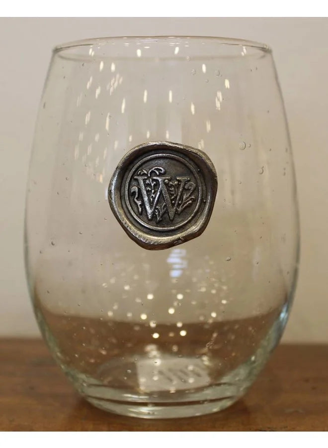 Initial Stemless Wine Glass