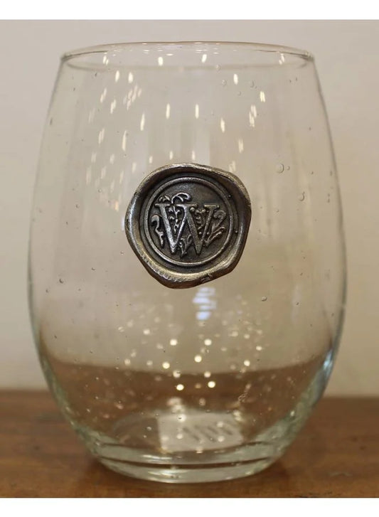 Initial Stemless Wine Glass