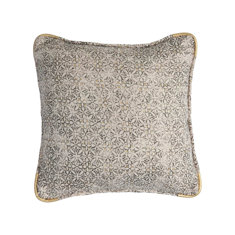 Grey/ Cream/ Gold Distressed Pillow